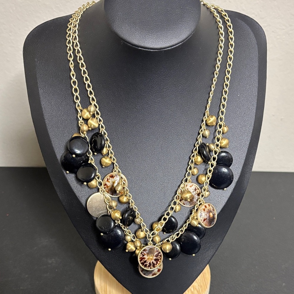 Talbots Multi Strands Beaded Charm Animal Print Chain Necklace